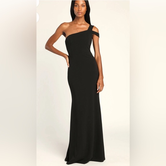 Lulus Make an Entrance Black One-Shoulder Mermaid Maxi Dress - Picture 1 of 3